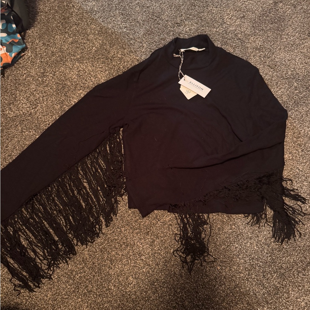 Ellison Black Fringe Long Sleeve Tee